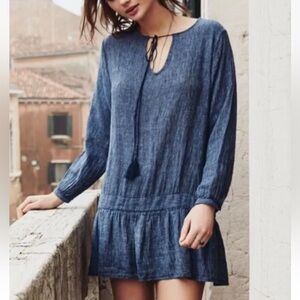 Rails Mini Dress Lydia Salem Stripe Blue Linen Rayon Drop Waist Women’s Size XS